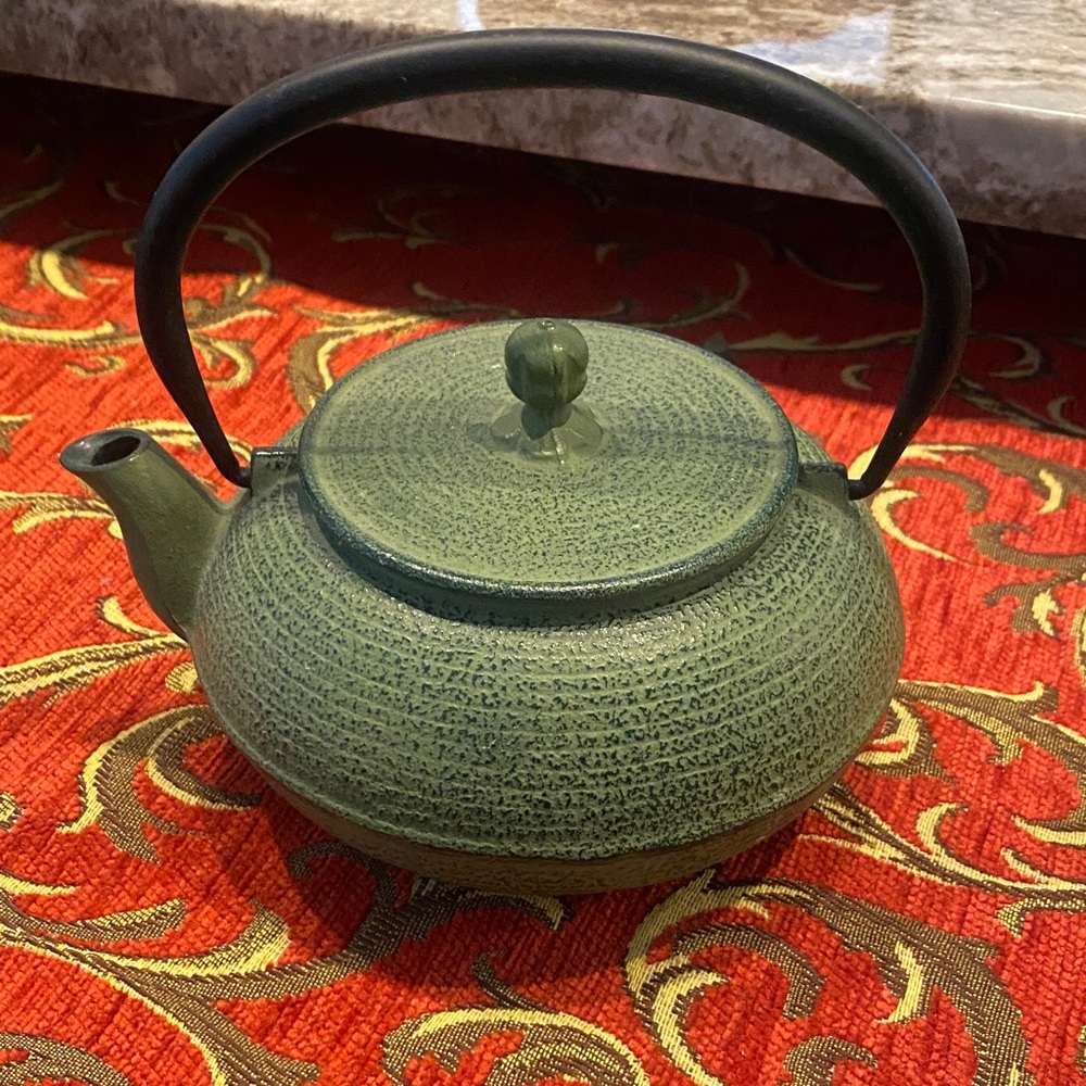 Vintage Green Cast Iron Mini Teapot